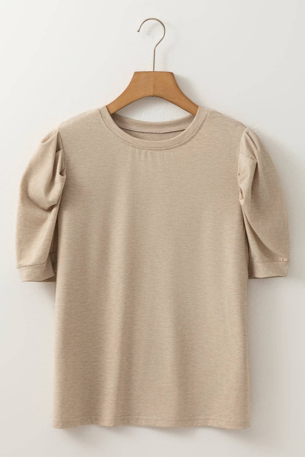 Solid Ruched Puff Sleeve T-Shirt