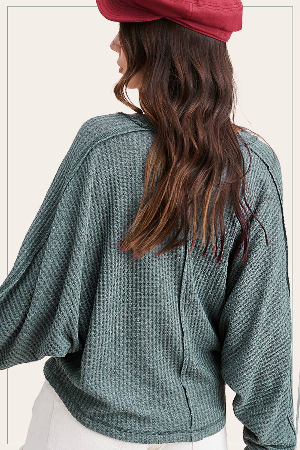 Brushed Waffle Fabric Loose Fit Long Sleeve Top