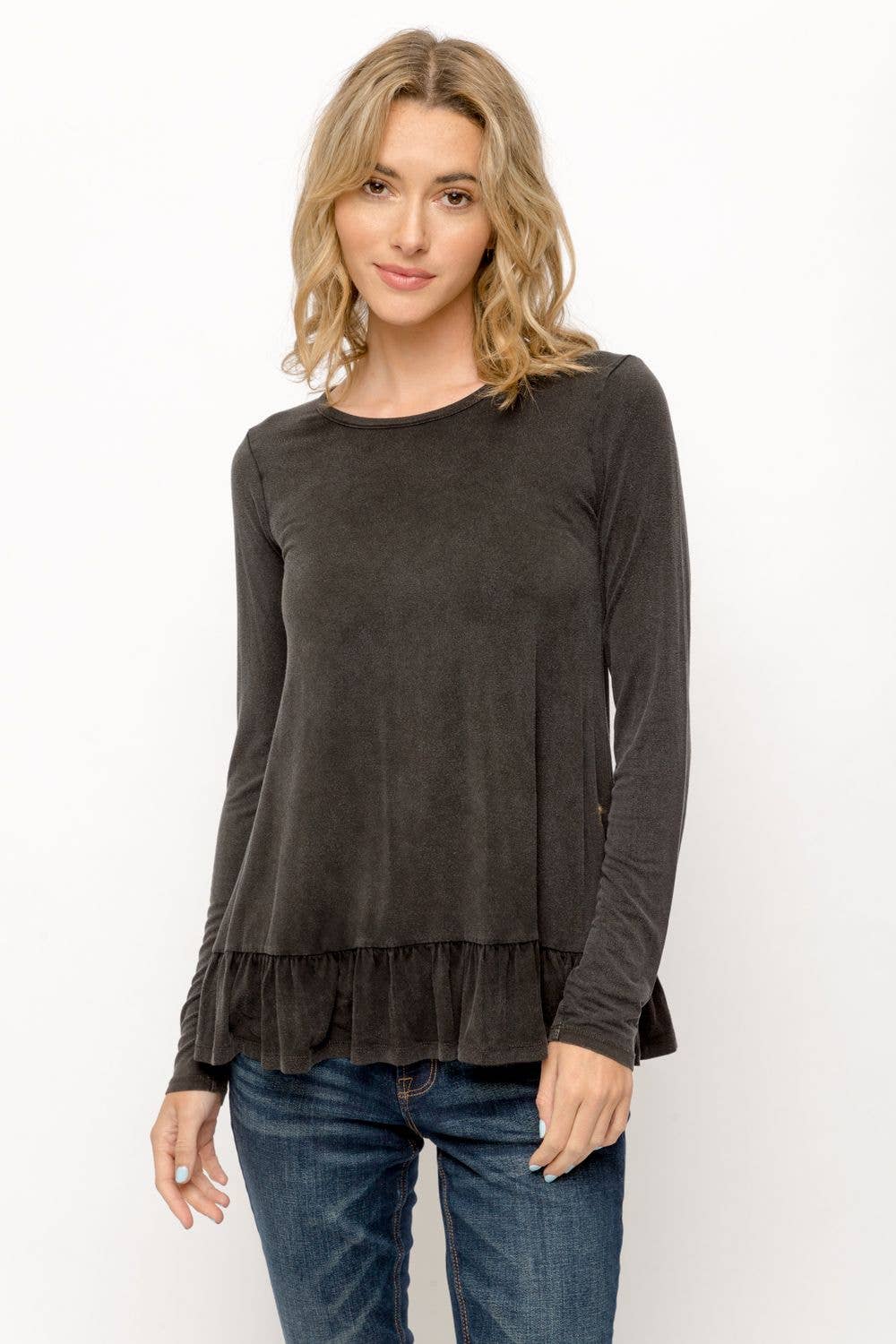 Ruffle Hem Long Sleeve Top