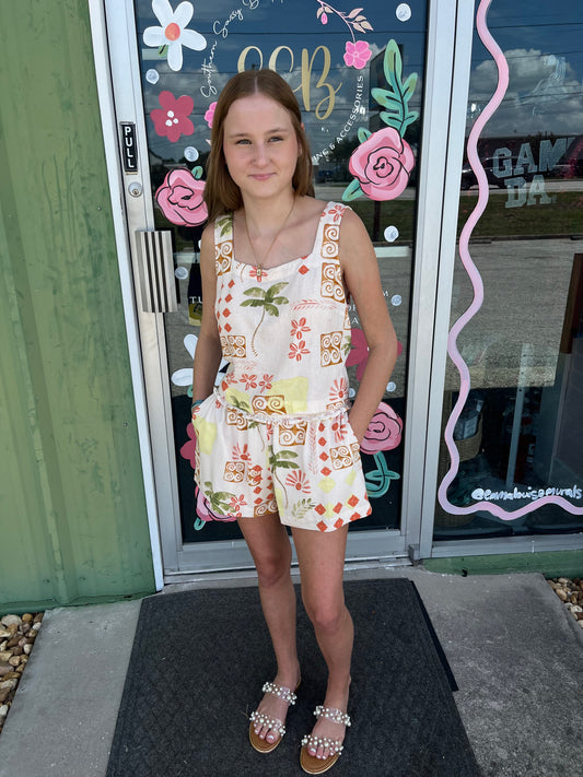 Printed Cropped Top and Shorts Set