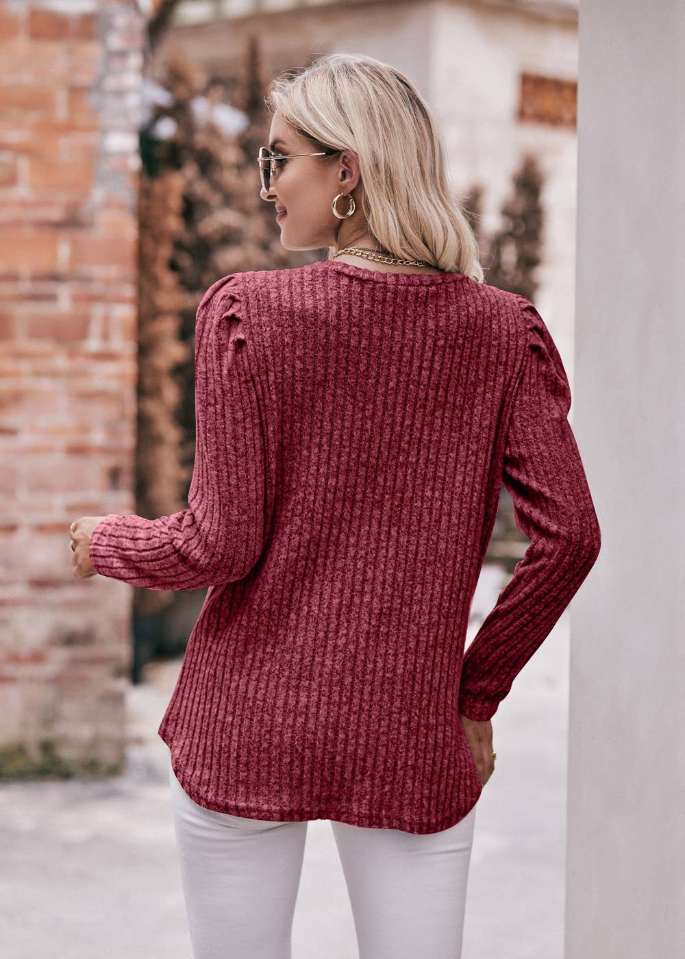 Soft Ribbed Knit Puff Sleeve Top