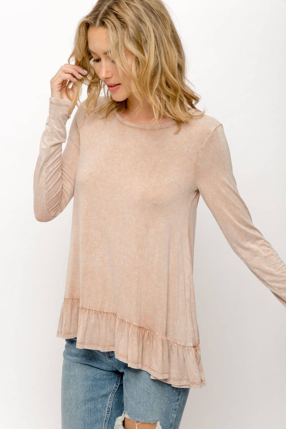 Ruffle Hem Long Sleeve Top