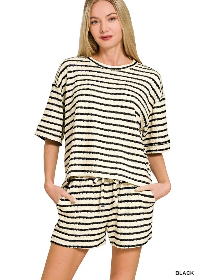 Striped Short Sleeve Tee & Shorts Set