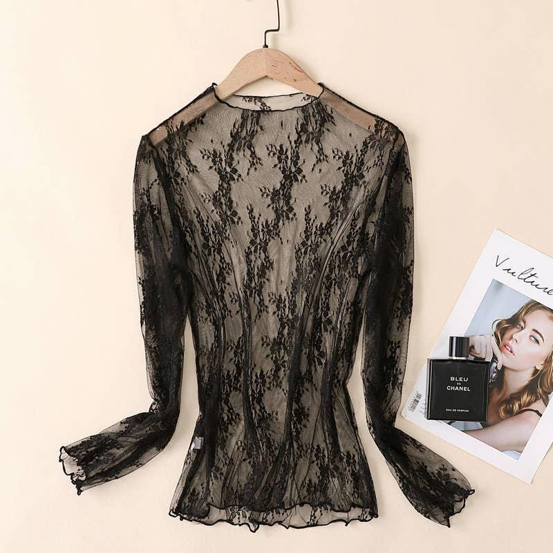 Semi Sheer Mesh Floral Lace Layering See Through Top - Southern Sassy Boutique