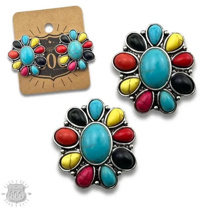 Western Stone Flower Post Earring - Southern Sassy Boutique