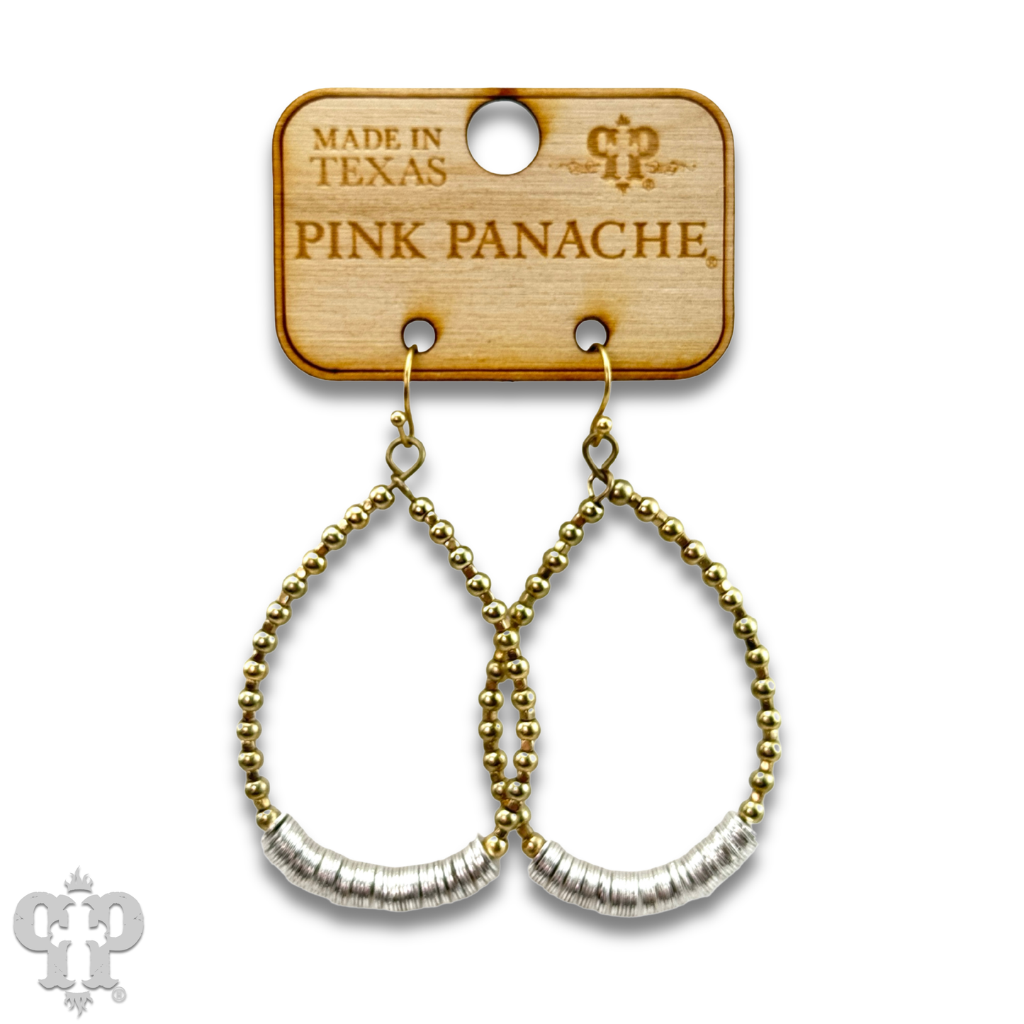 Gold and silver disc teardrop earring