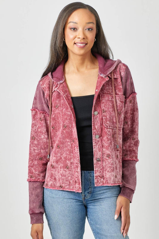 Star Embroidery Washed Jacket - Southern Sassy Boutique