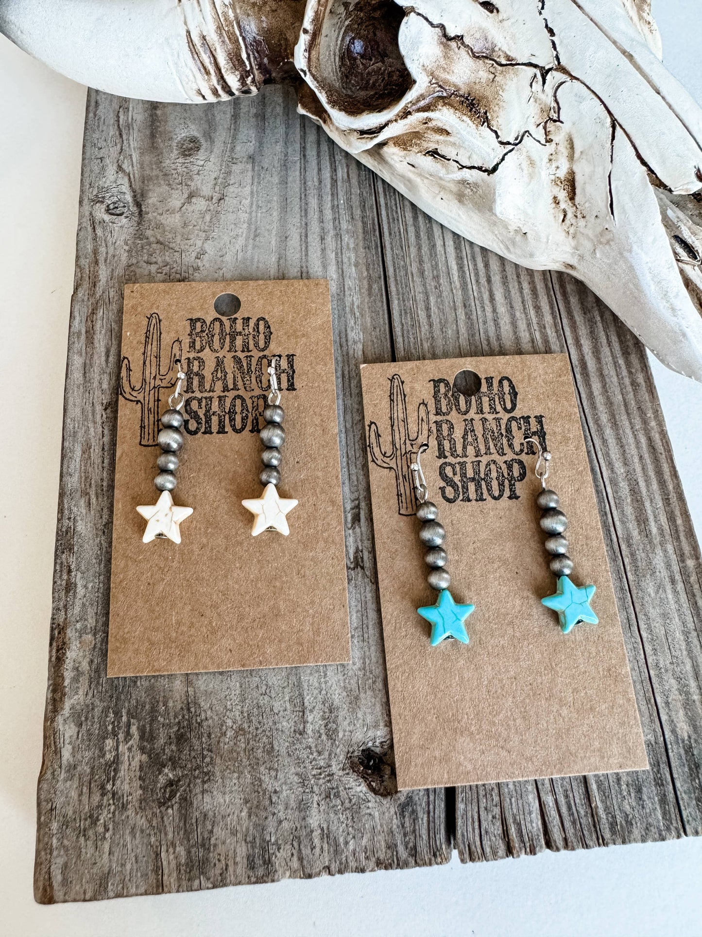 Navajo Style Pearl with Star Stone Earrings