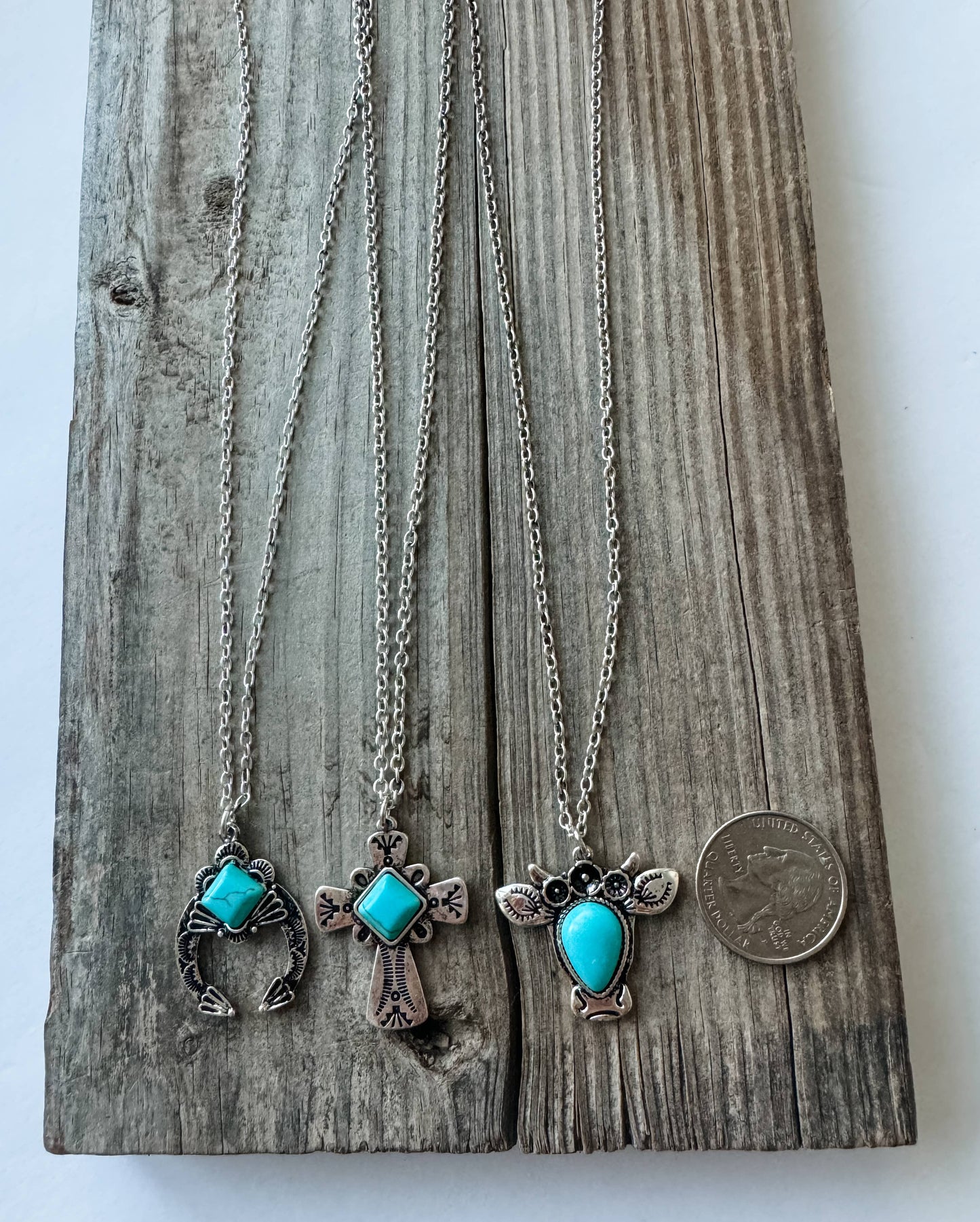 Western Necklace - Cow, Squash Blossom, Cross
