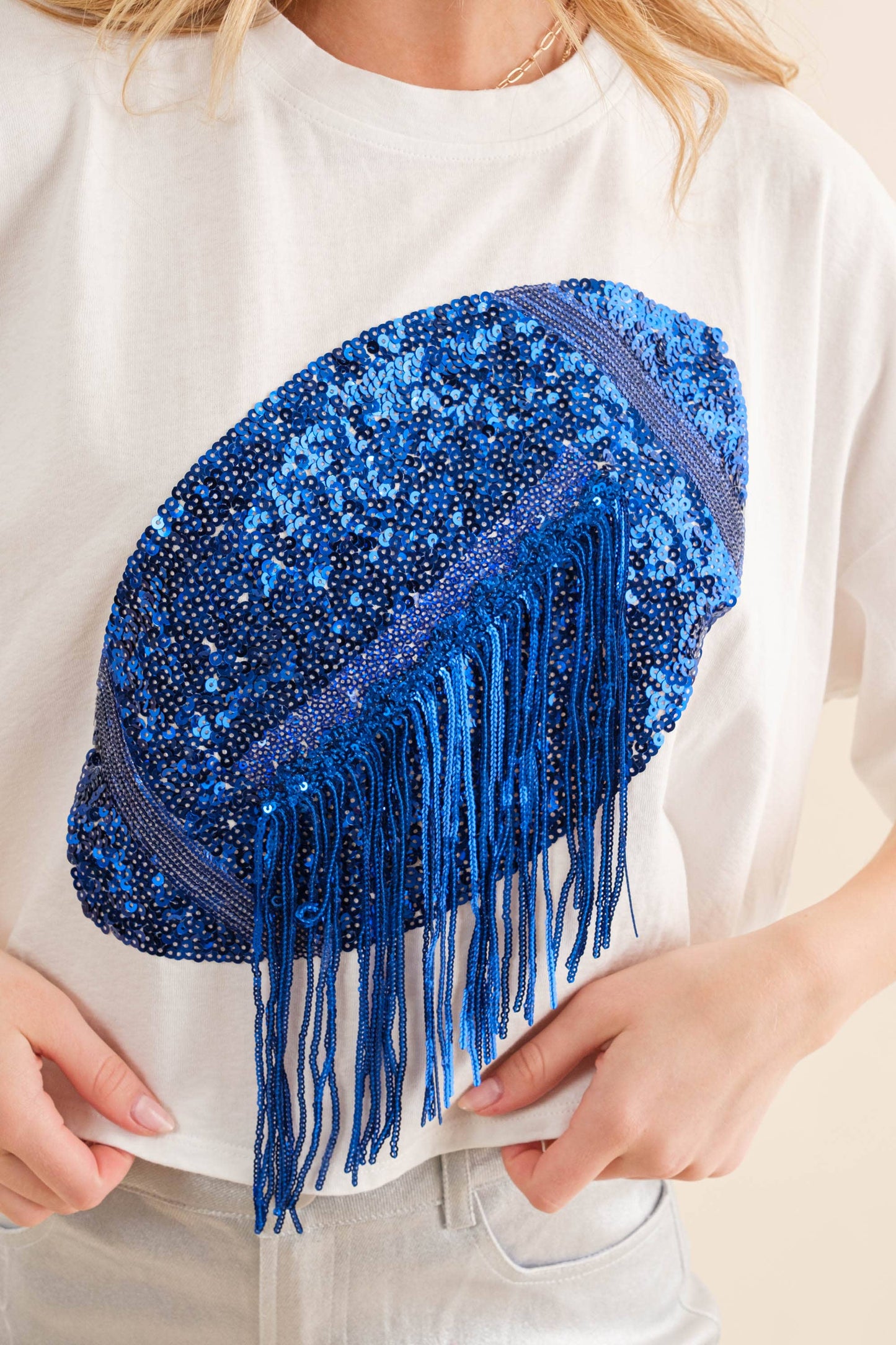 Embellished Sequin Game Day Graphic Crop T Shirt