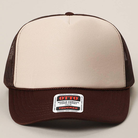 Two-Tone Mesh Back High Crown Foam Trucker Hat - Southern Sassy Boutique