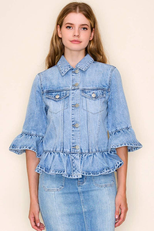 RUFFLE SLEEVE CROP JACKET - Southern Sassy Boutique