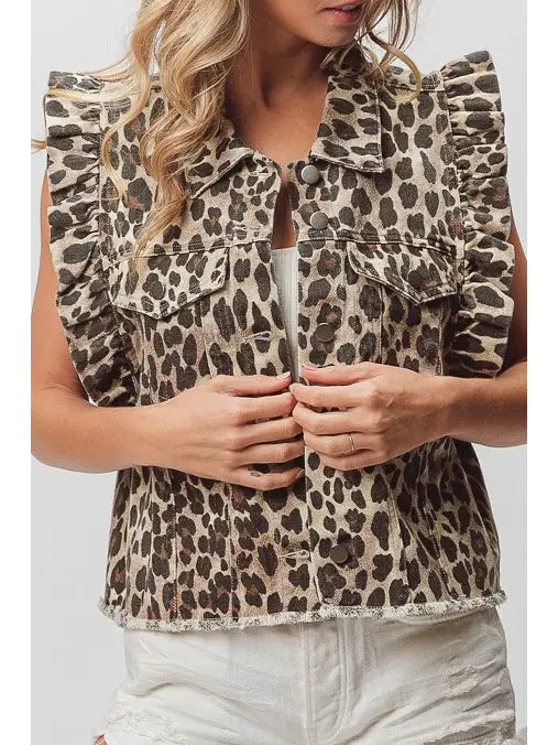 Short sleeve ruffle denim vest