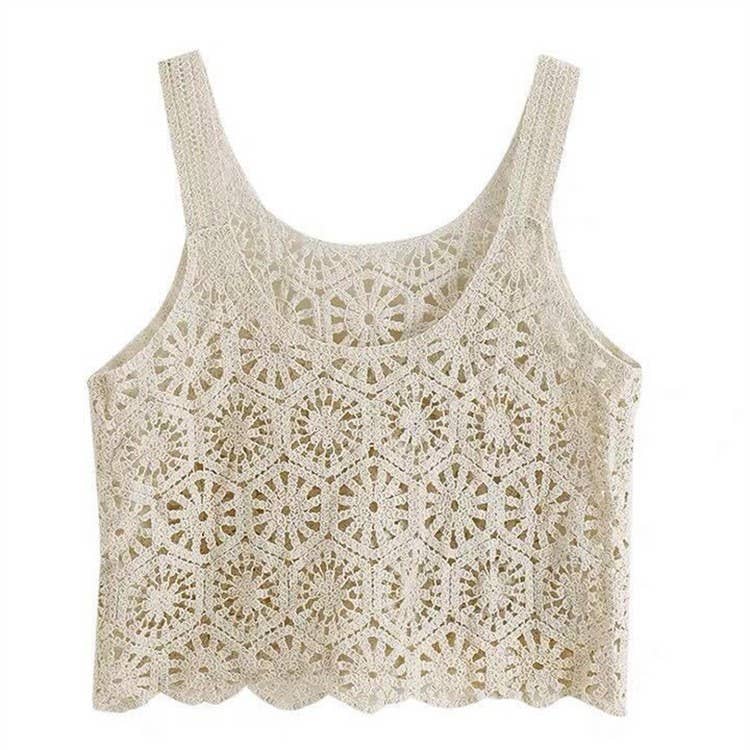 Vintage Embroidery Hollow Out Crochet Knit Vest