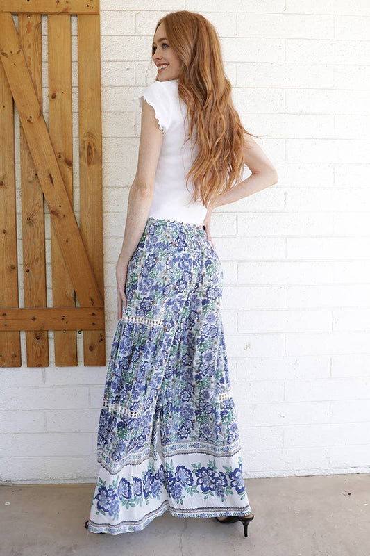 Wide Leg Boho Pants with Lace