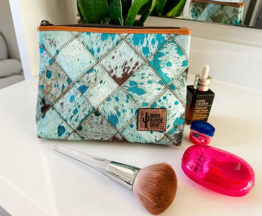 Western Cowhide Makeup Bag Travel - Southern Sassy Boutique