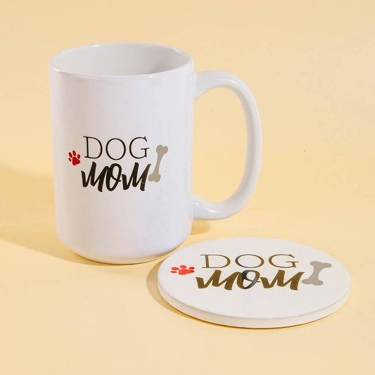 Dog Mom 15 Oz Mug With Matching Coaster Gift Set
