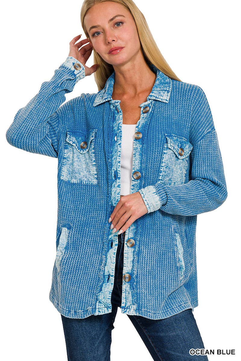 Waffle Acid Wash Oversized Shacket