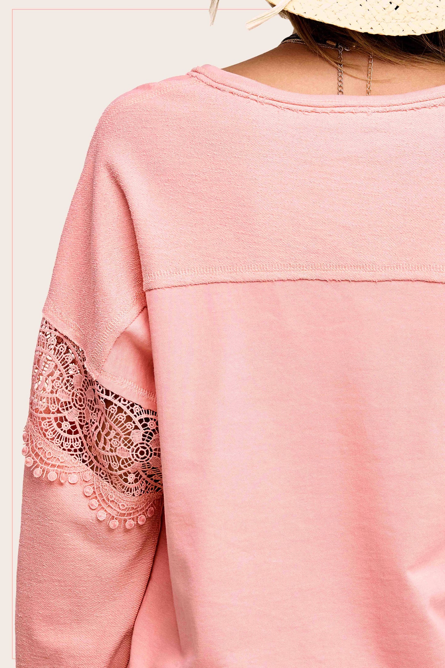 Embroidered Crochet V-neck Long Sleeve Top