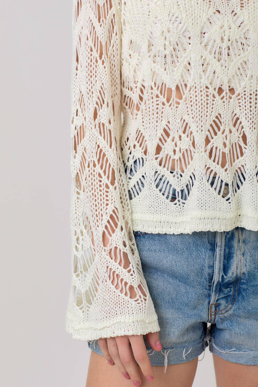 Crochet Knit Sweater Top - Southern Sassy Boutique