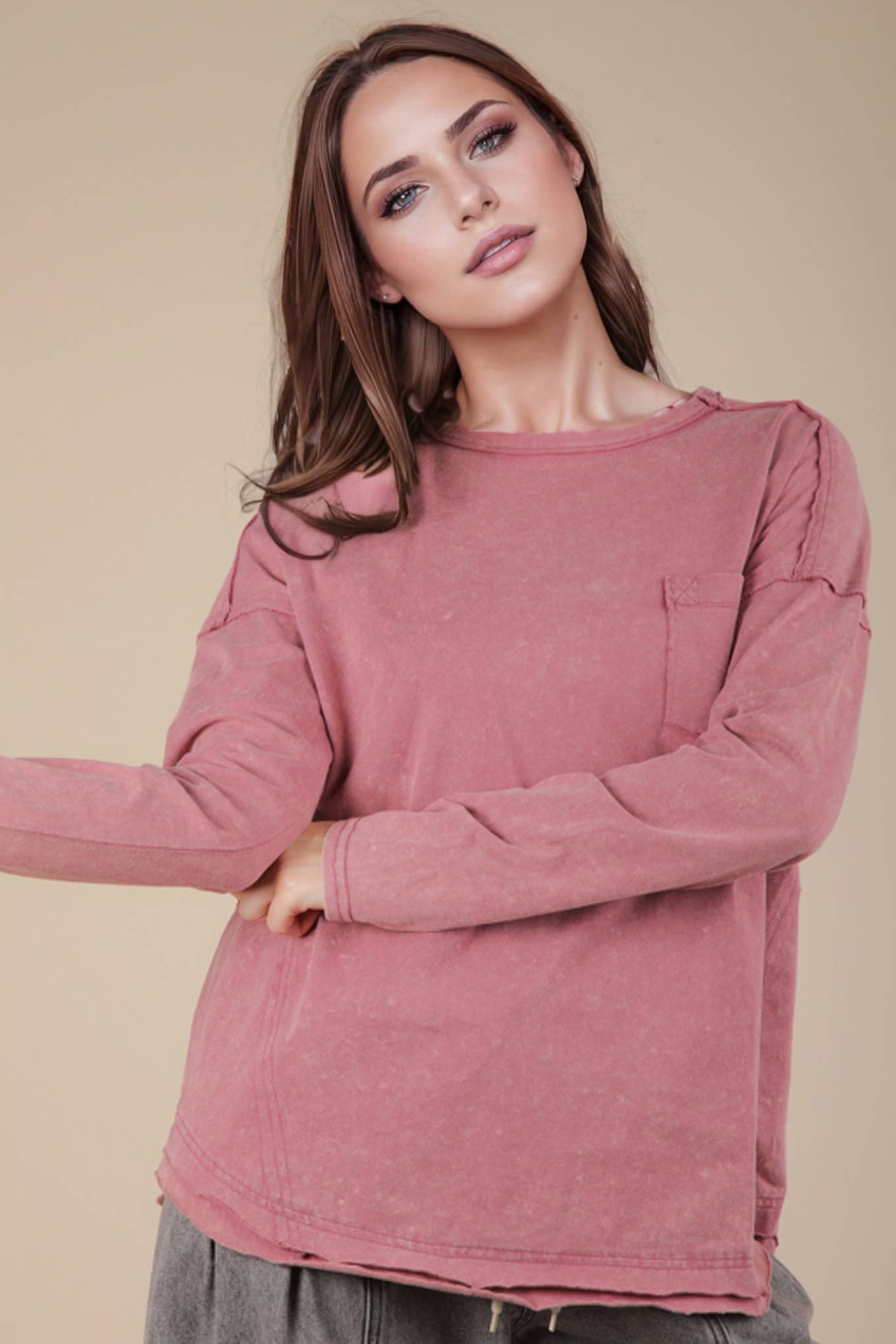 Mineral Washed Casual Knit Top