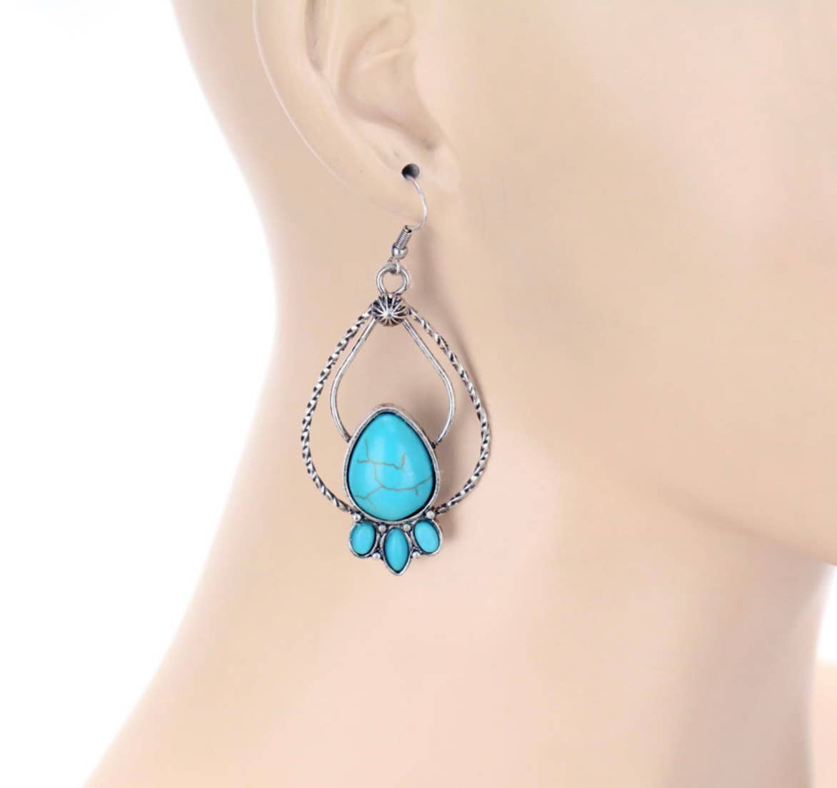 Western Teardrop Stone Dangle Earrings - Turquoise