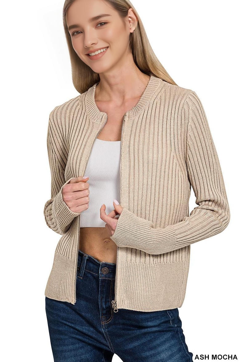 Zip Up Ribbed Sweater
