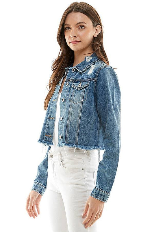 Ladies Distressed Denim Jacket - Southern Sassy Boutique