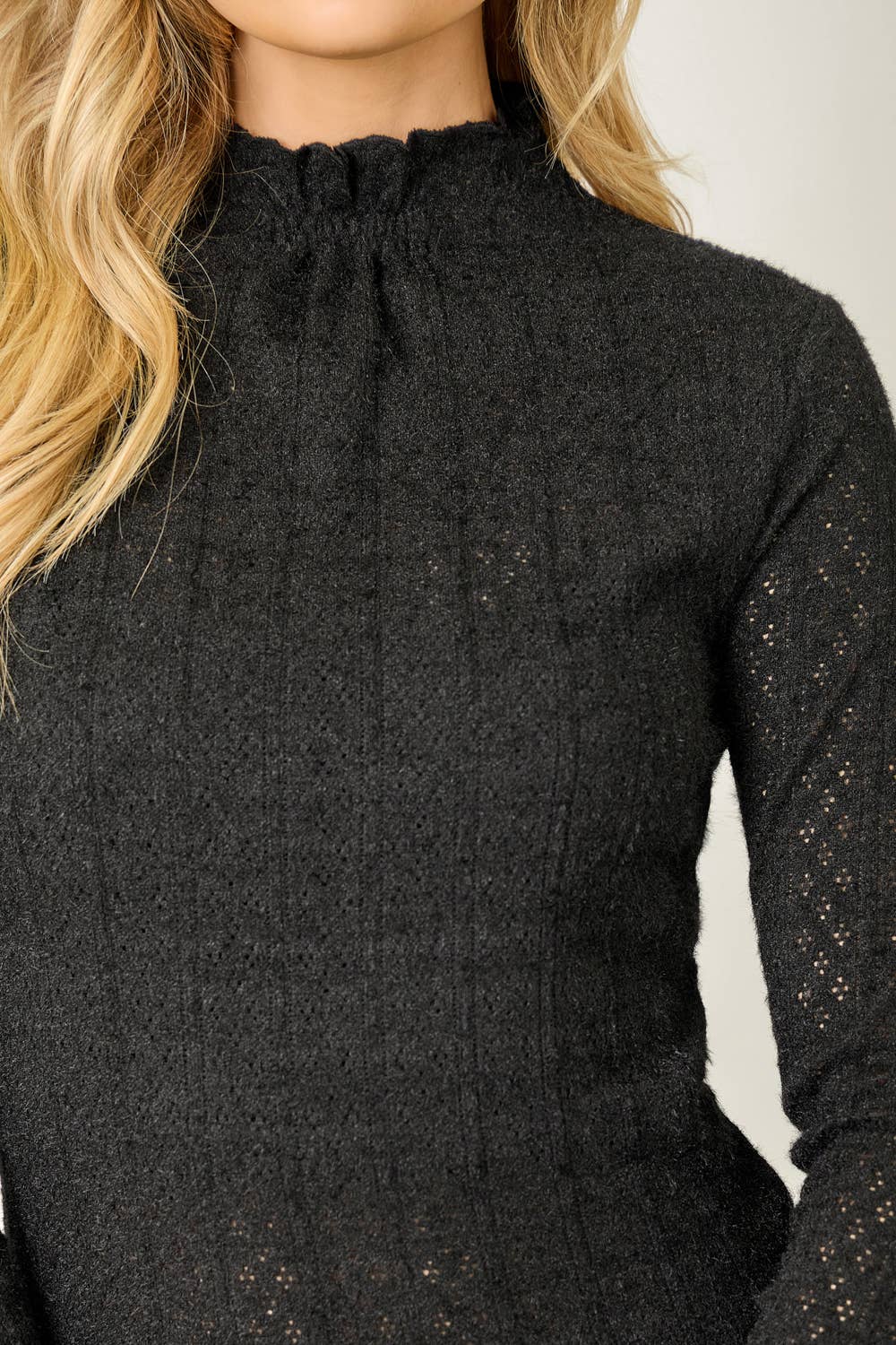 Lettuce Edge Detail Mock Neck Top