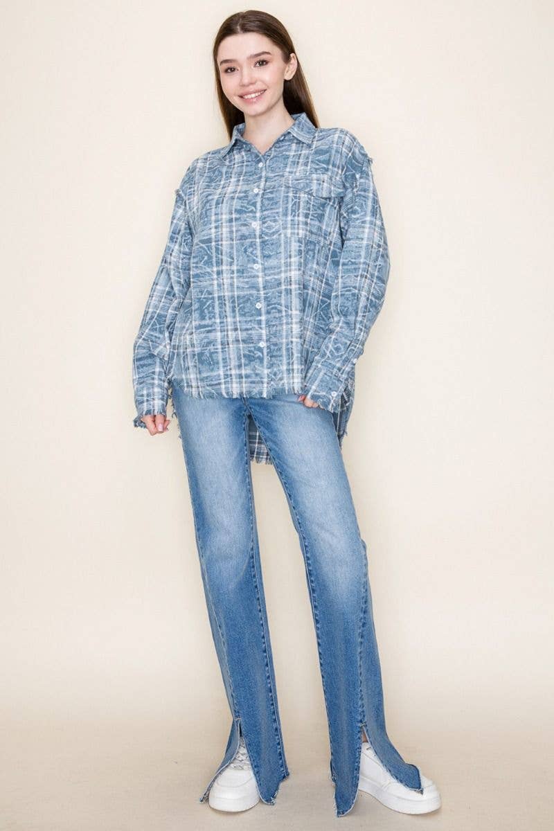 Long Sleeve Plaid Knit Top