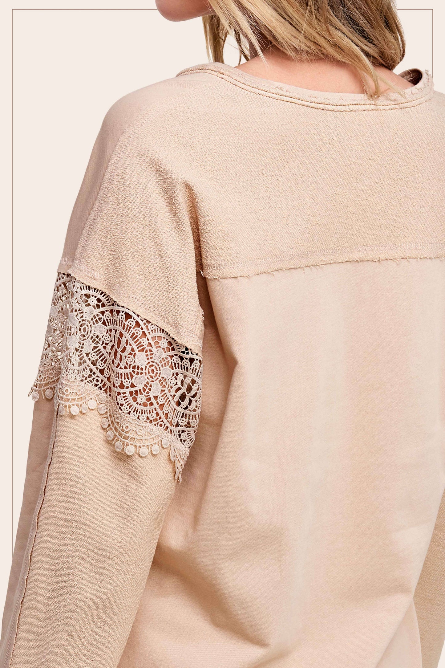 Embroidered Crochet V-neck Long Sleeve Top