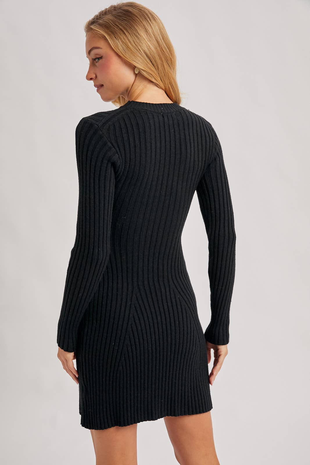 RIBBED KNIT LONG SLEEVE SWEATER DRESS
