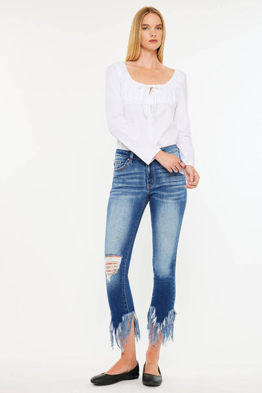 Mid Rise Hem Detail Ankle Skinny - KC9169D-OP - Southern Sassy Boutique