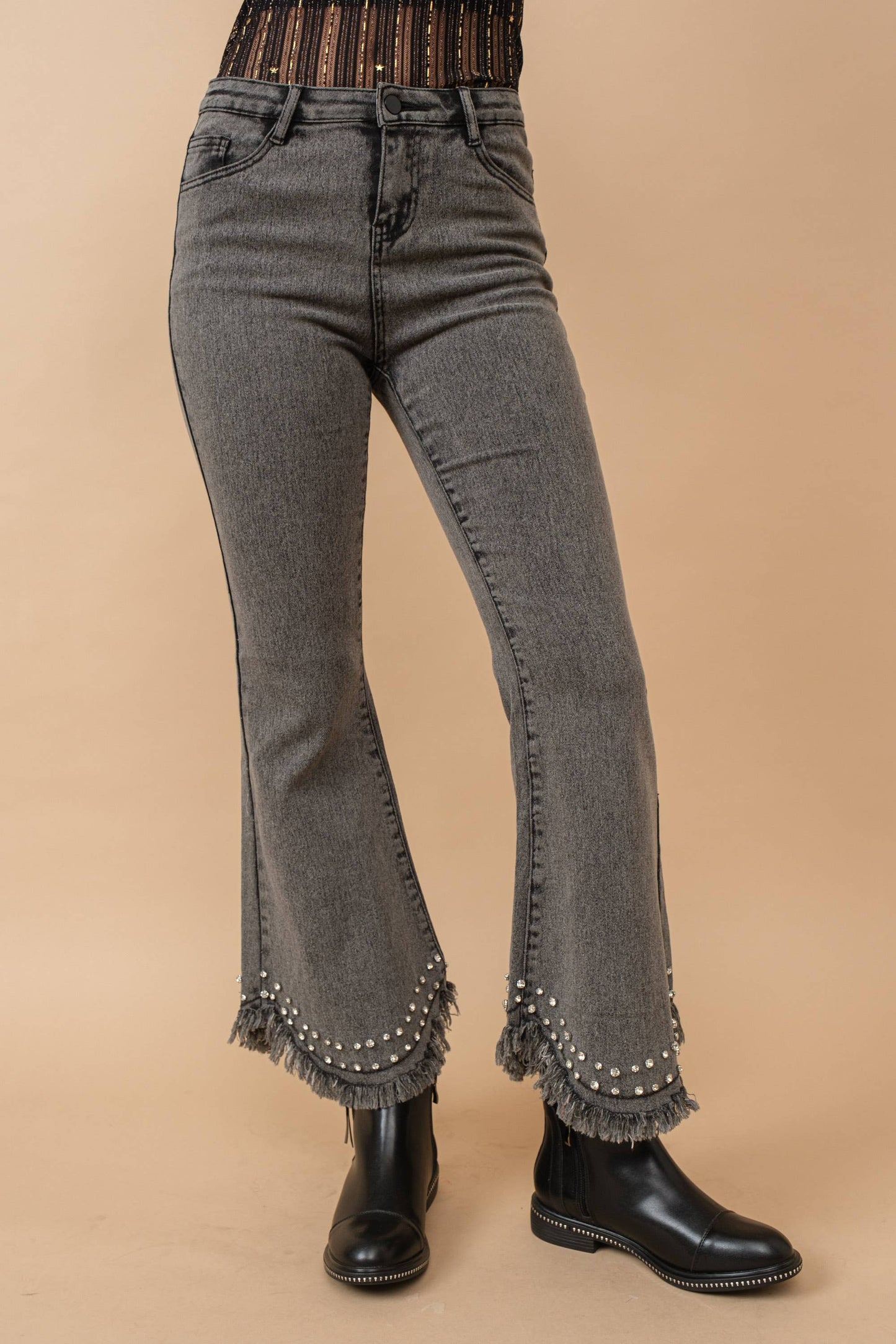 Destressed Bottom Edge w/ Rhinestone Jeans