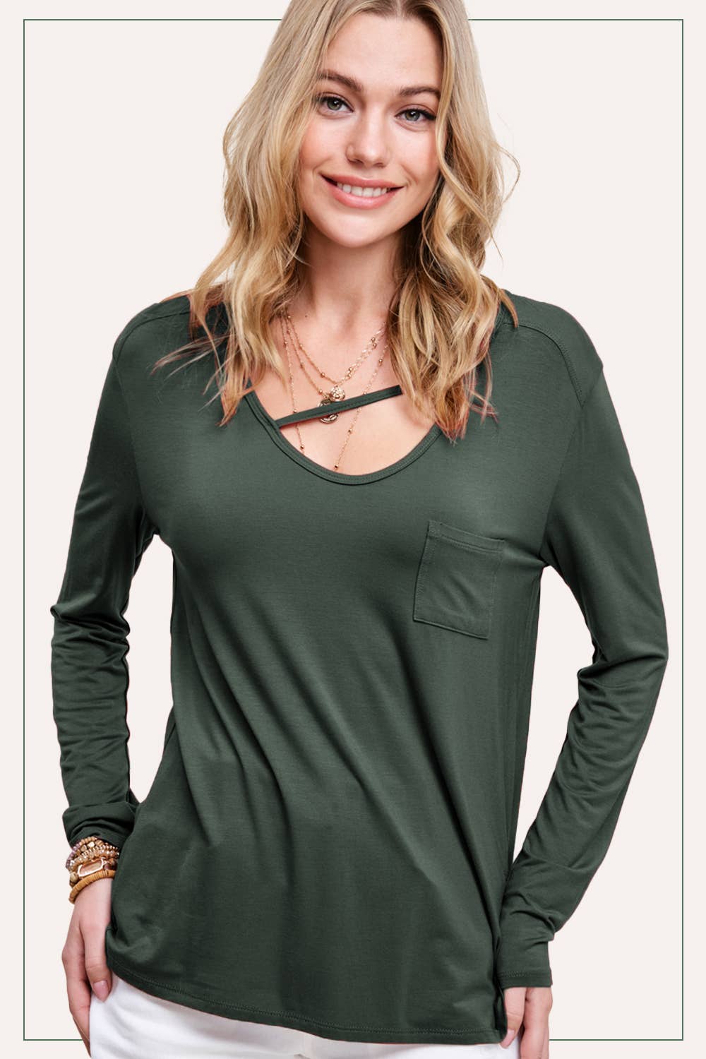 Super Stretchy Cutout Front Pocket Long Sleeve Top