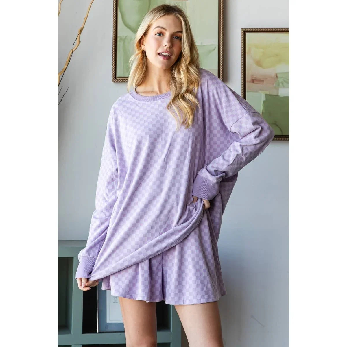 Checker Jersey Top and Short Set - Southern Sassy Boutique