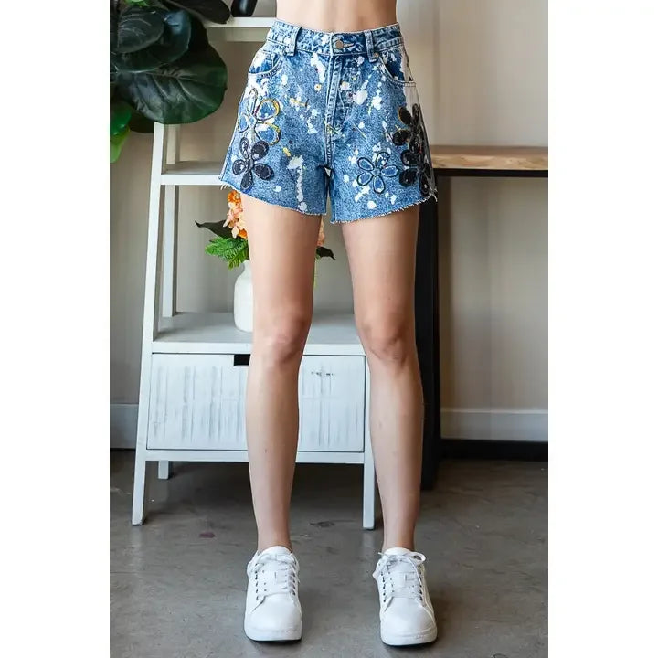 Applique Denim Shorts - Southern Sassy Boutique
