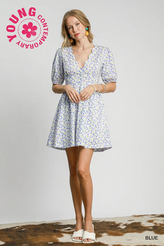 Floral Print Mini Dress with Back Tie