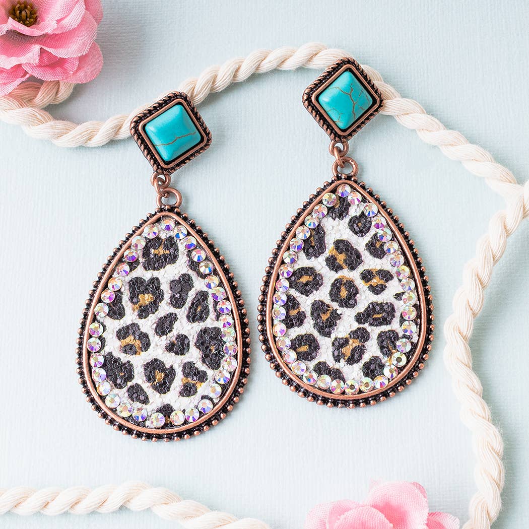 Glitter Leopard Earrings - White