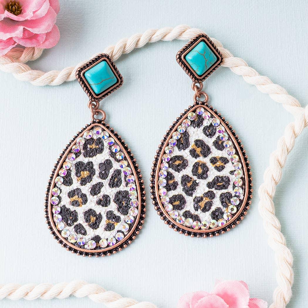 Glitter Leopard Earrings - White - Southern Sassy Boutique