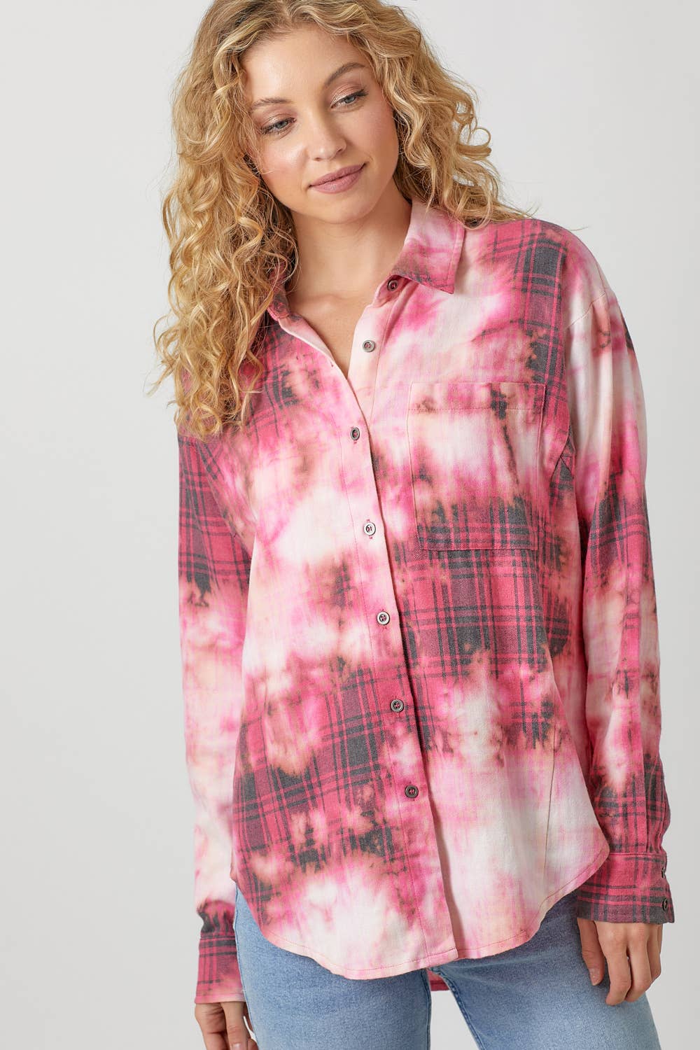 Bleach Dyed Plaid Shacket