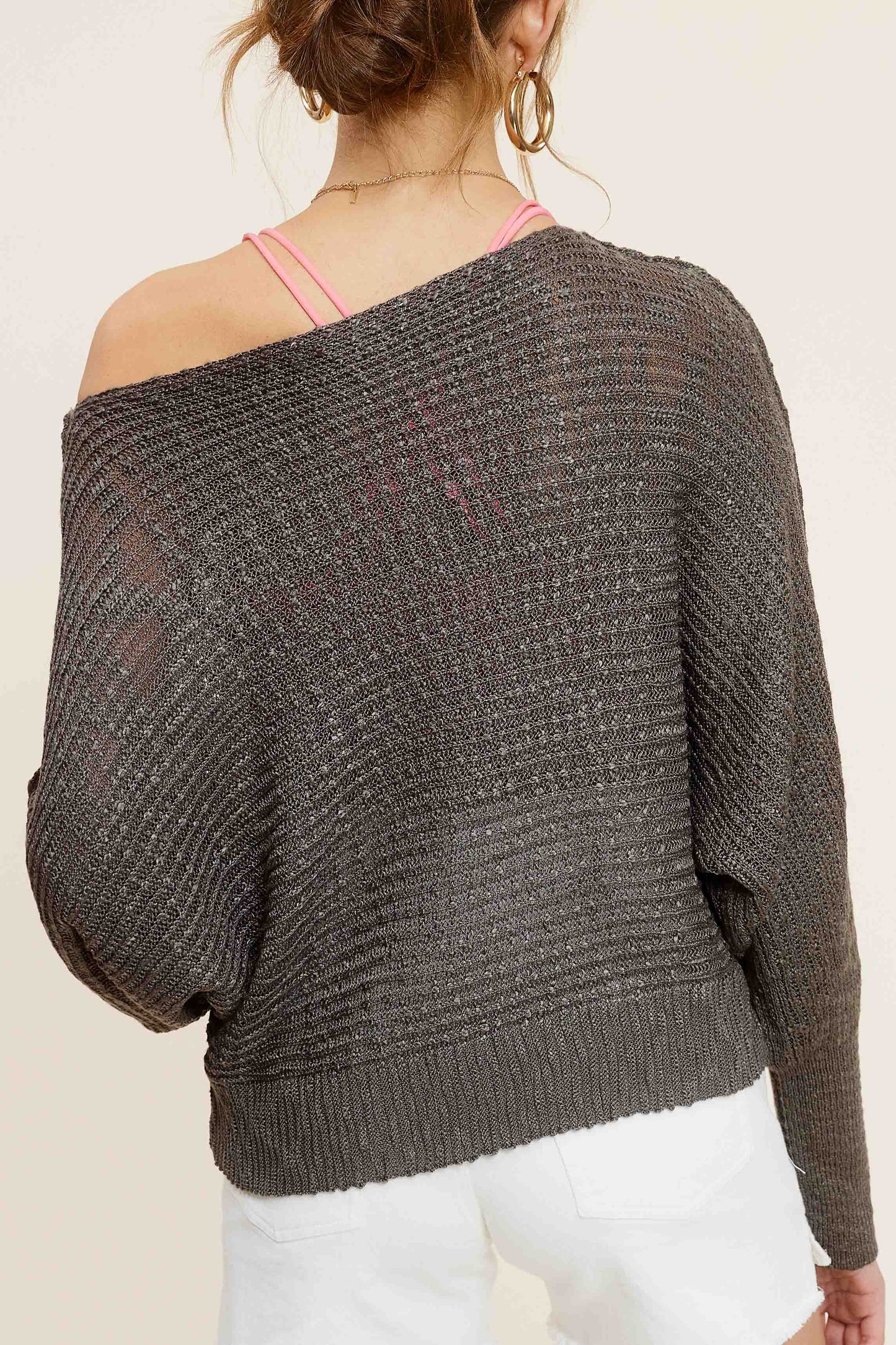 Lightweight Dolman Sleeve Boat Neck Sweater Top