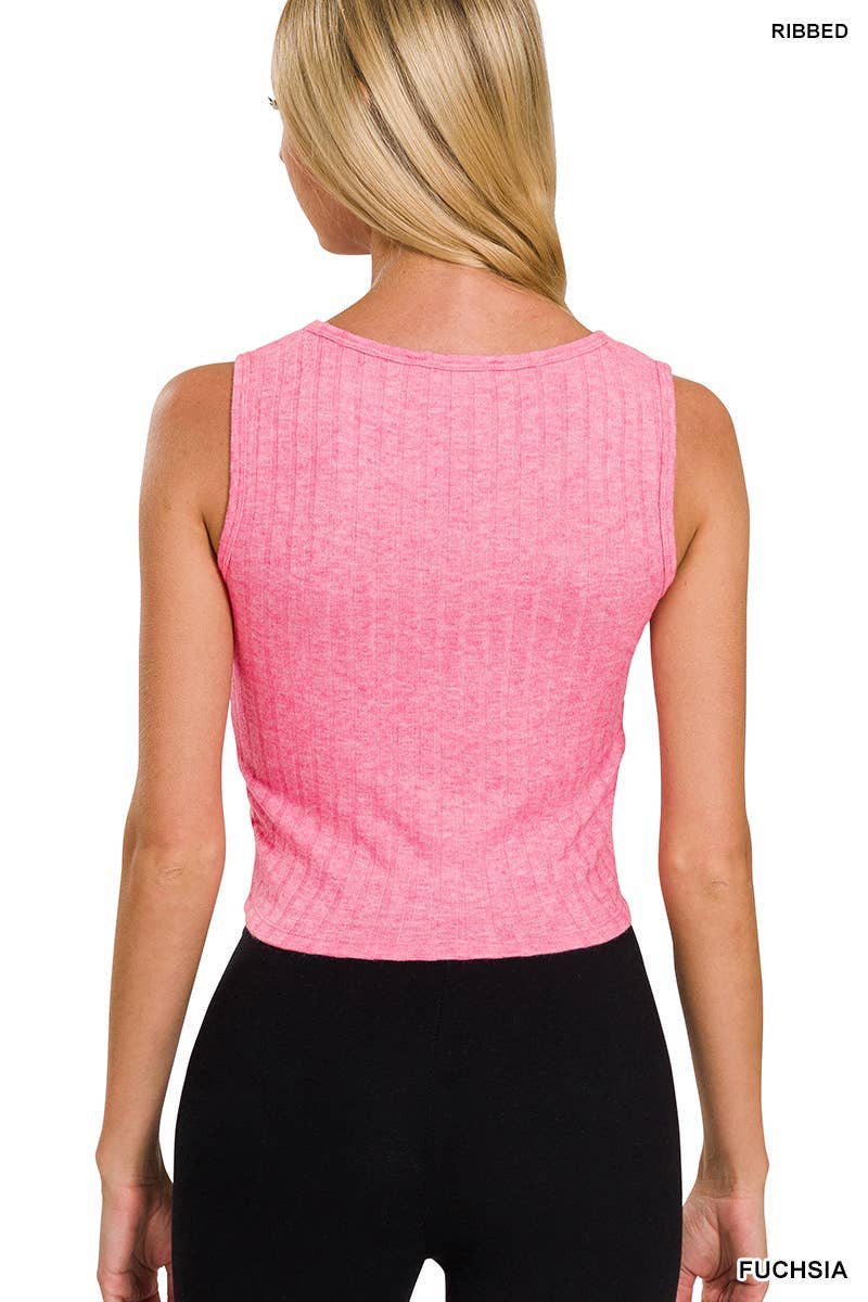 Ribbed V Neck Cropped Tank Top