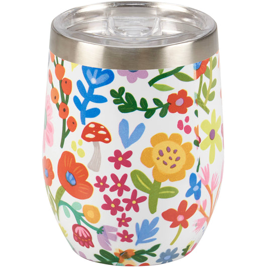 Happy Flowers Wine Tumbler