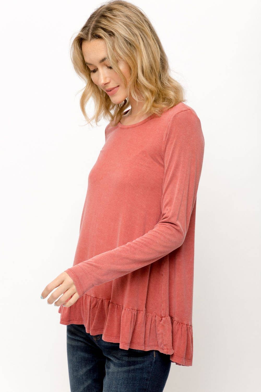Ruffle Hem Long Sleeve Top