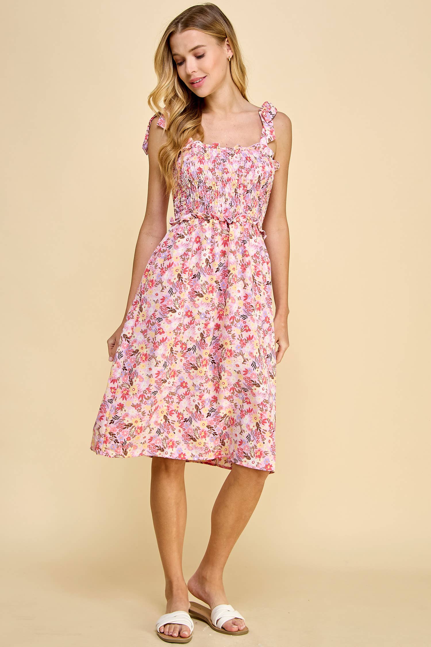 southern midi dress Smoked Floral Midi Dress XL / PNK/BRN/YEL