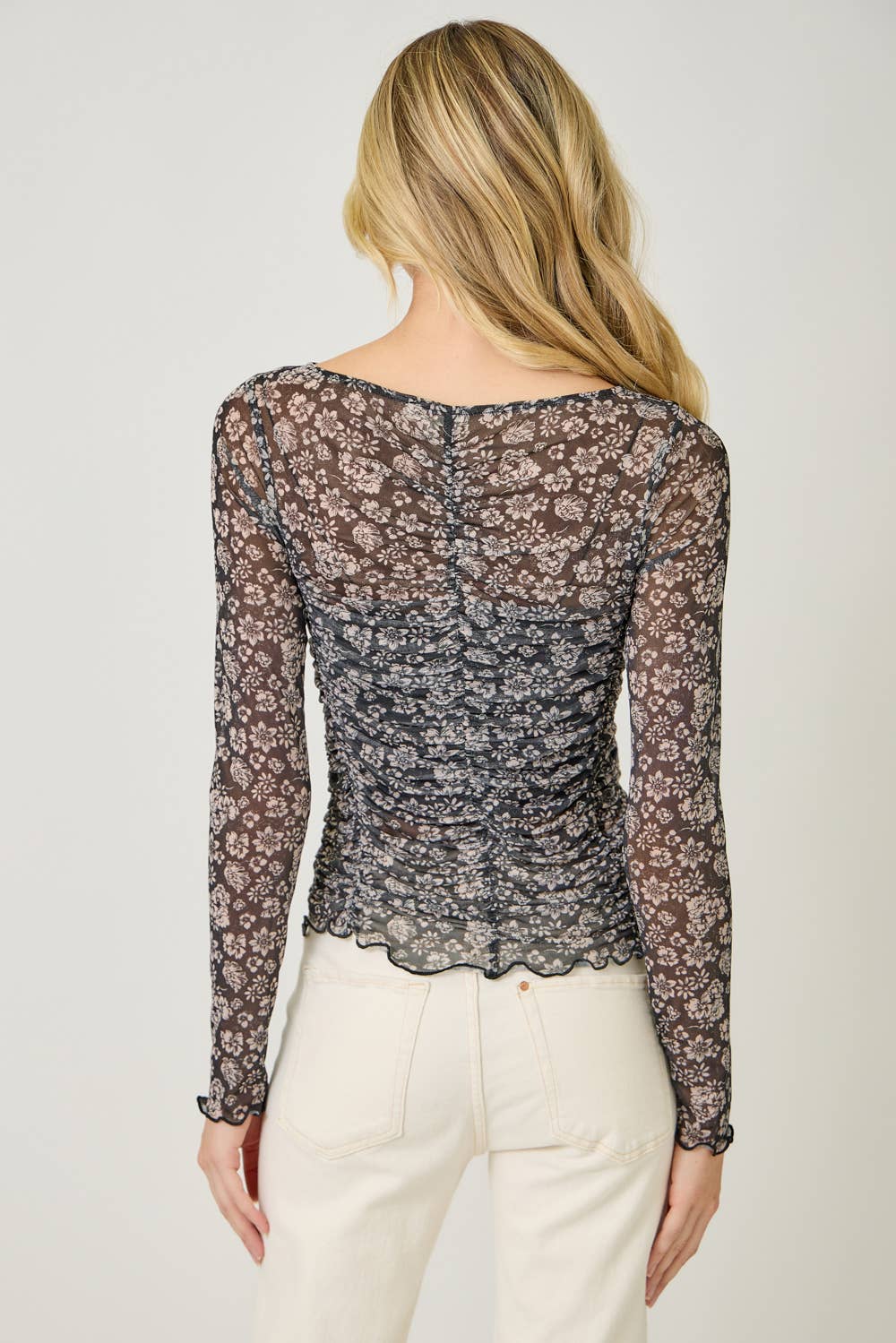 Lettuce Hem Mesh Print Top