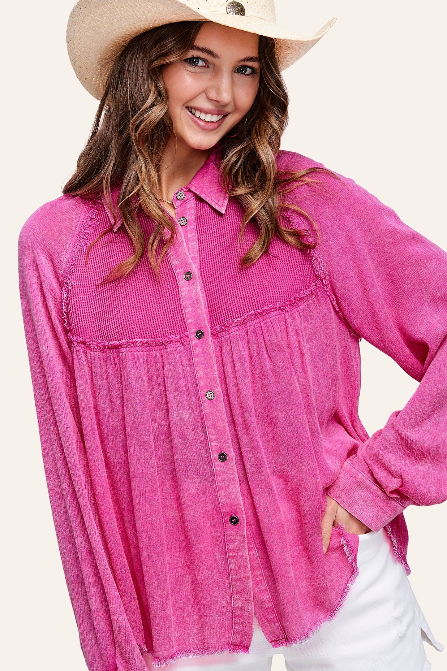 Soft Washed Button Down Waffle Textured Gauze Shirts