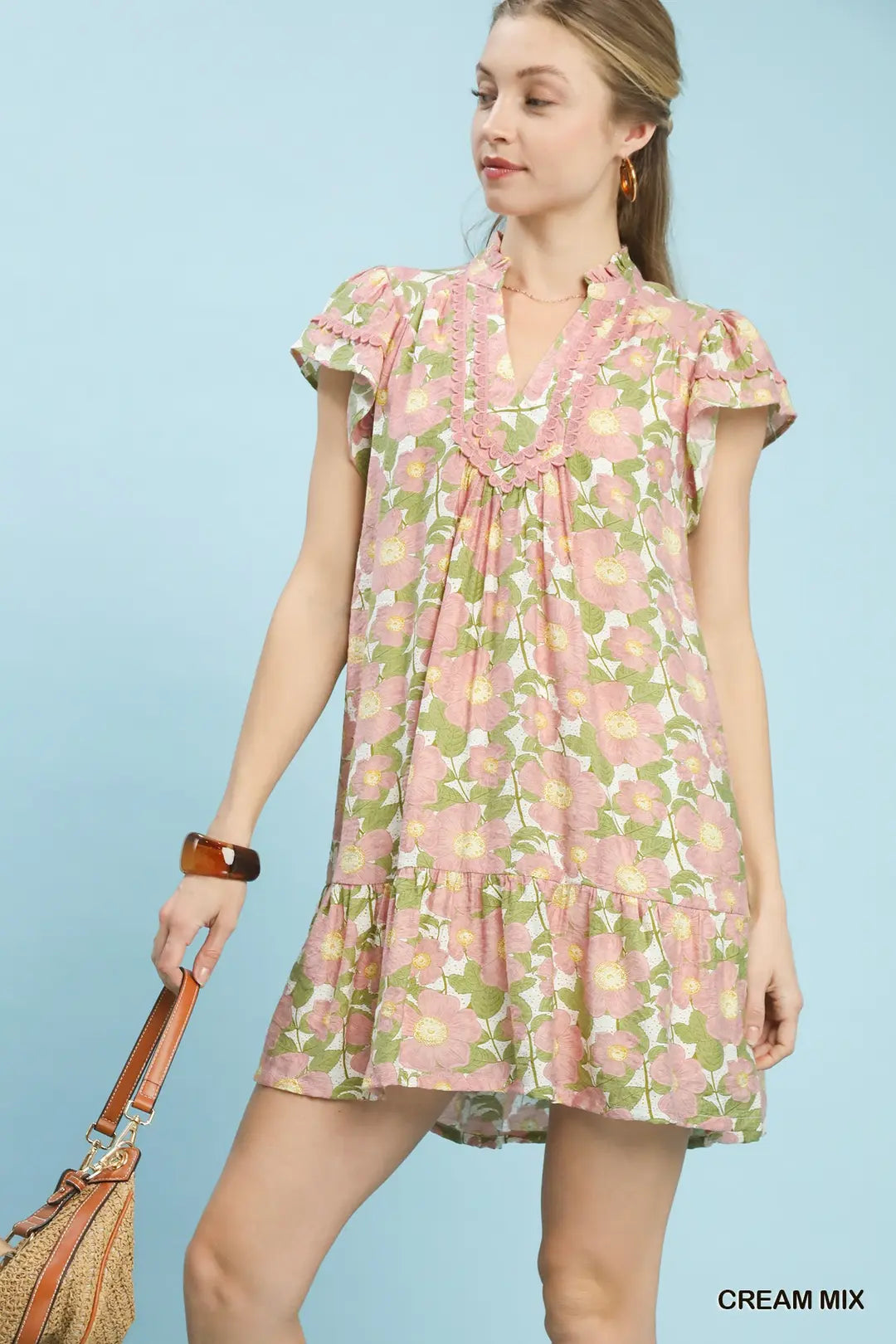 Kiwi Floral Print Tiered Mini Dress
