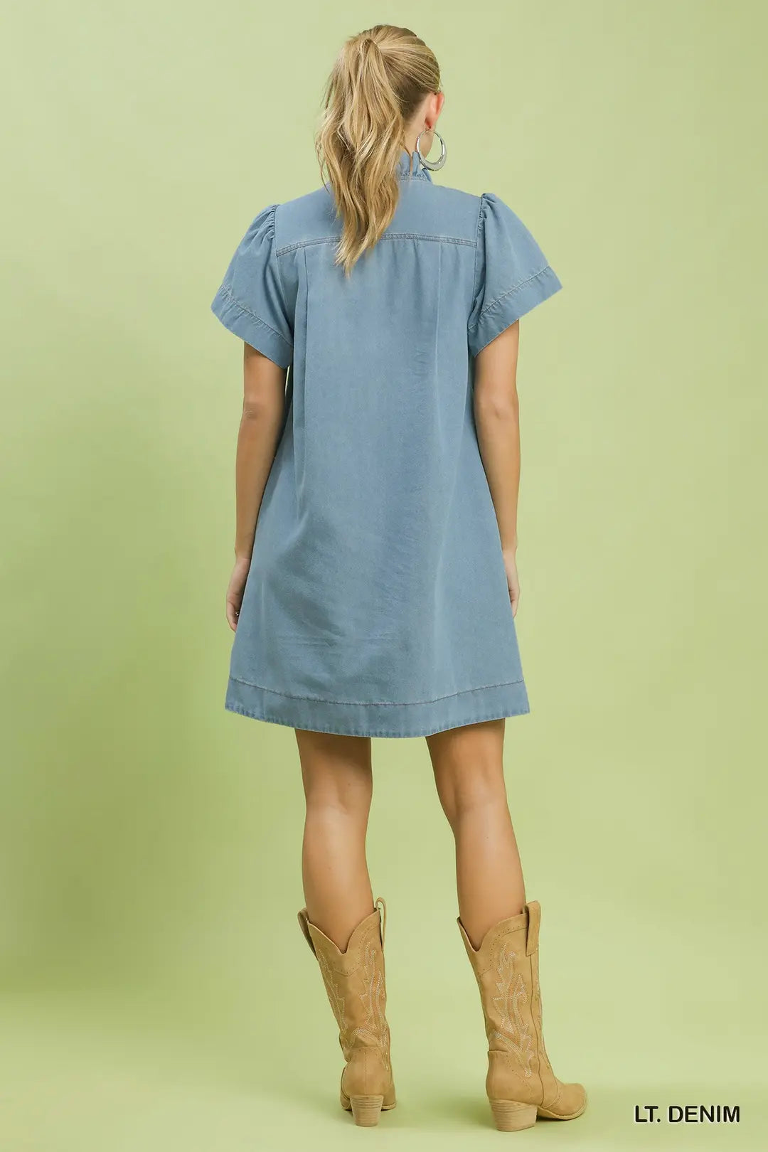 Denim Ruffle Collar Mini Dress